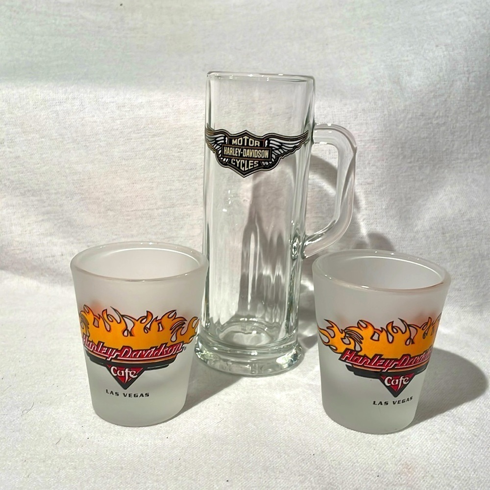 Harley Davidson Set of 3 Shot Glasses Las Vegas Gift Collection Bar